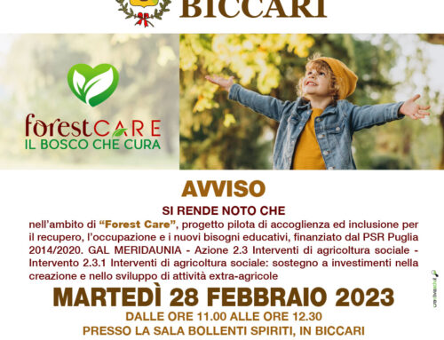 Avviso: Martedì 28 febbraio 2023 tecnici ed esperti di FOREST CARE a disposizione per info e delucidazioni; si potrà anche lasciare il proprio C.V. per candidarsi a collaborare.